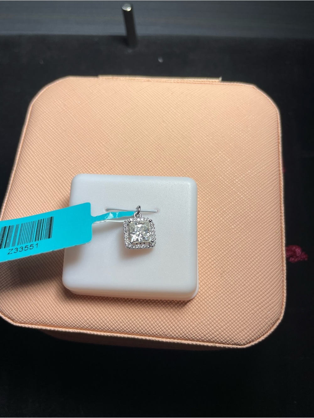 Sterling Silver Halo Square Moissanite Pendant Necklace